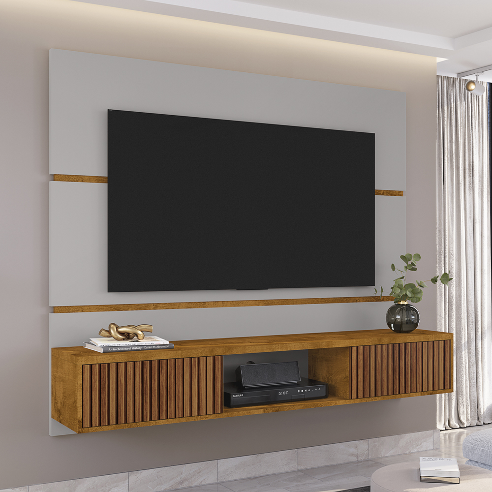 Painel Suspenso Tv 65 Pol 160 cm Ambar Off White Naturalle BECHARA