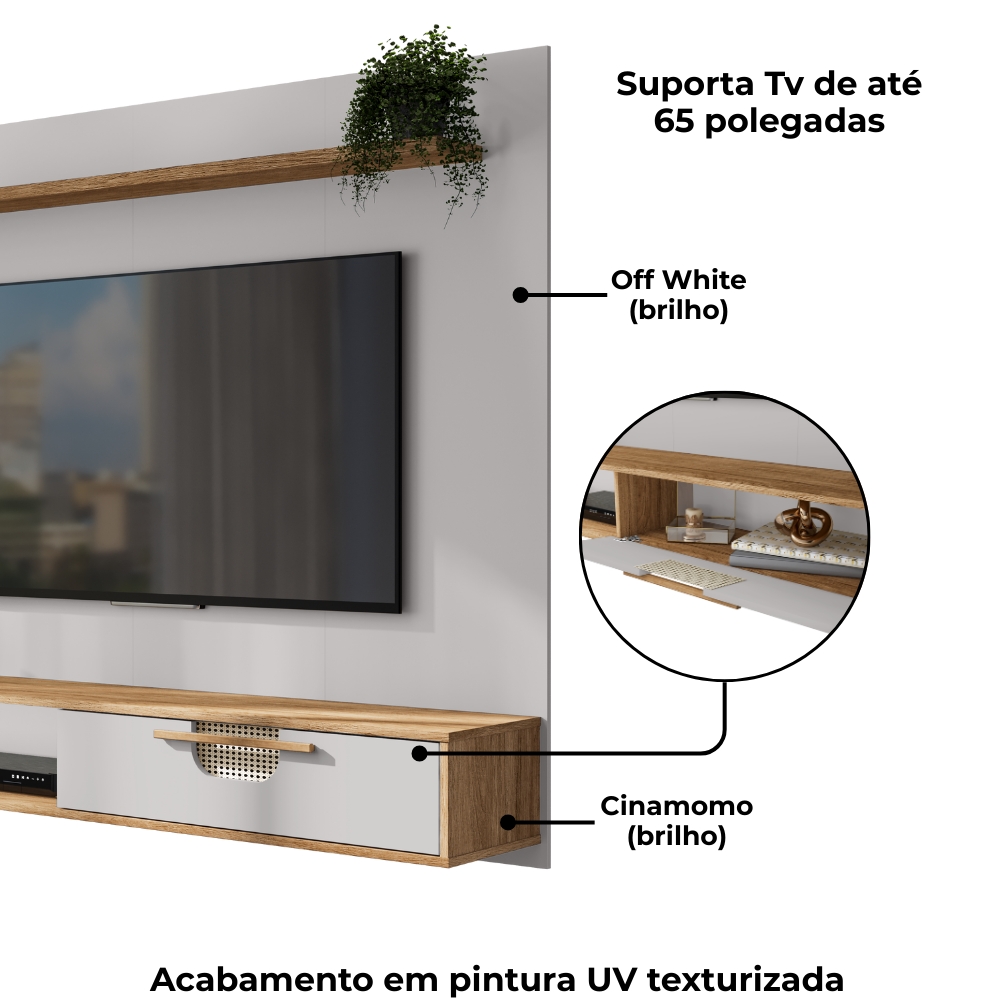 Painel Suspenso Tv 65 Pol 160 cm Jeri Cinamomo Off White BECHARA
