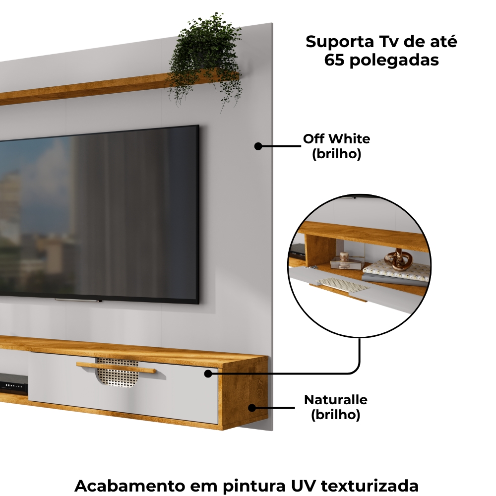 Painel Suspenso Tv 65 Pol 160 cm Jeri Naturalle Off White BECHARA