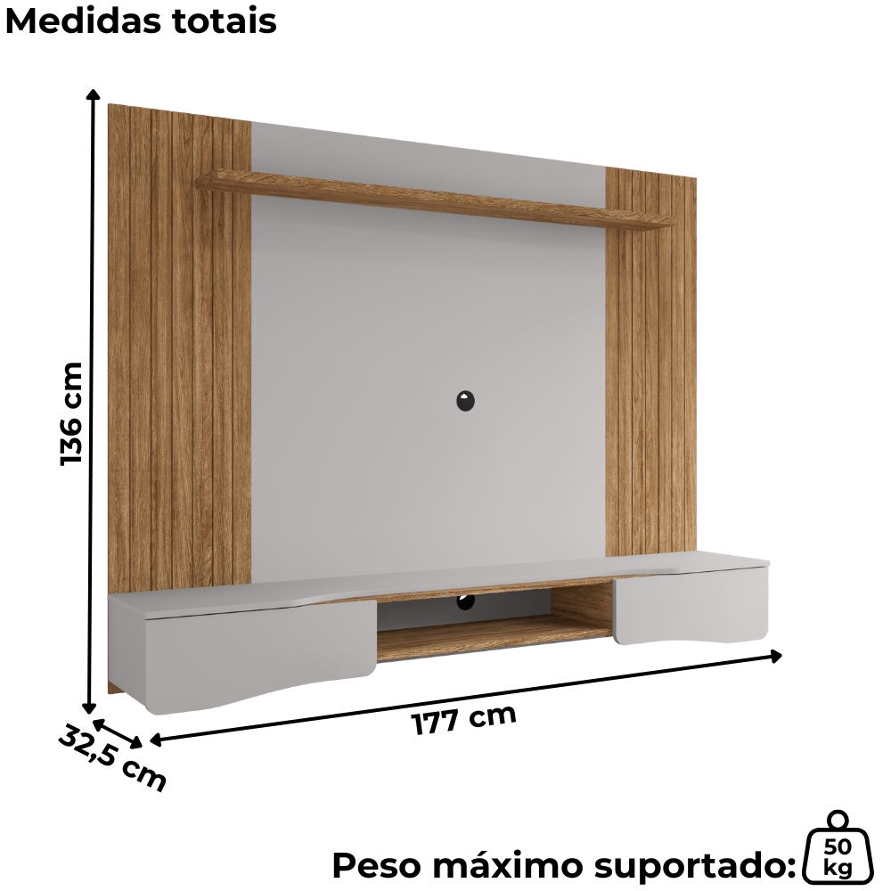 Painel Suspenso Tv 65 Pol 177 cm Buzios Cinamomo Off White BECHARA