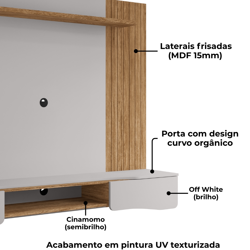 Painel Suspenso Tv 65 Pol 177 cm Buzios Cinamomo Off White BECHARA