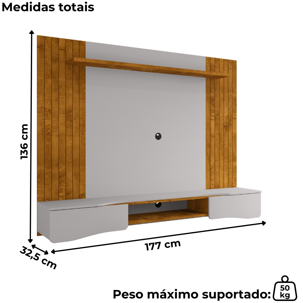 Painel Suspenso Tv 65 Pol 177 cm Buzios Naturalle Off White BECHARA