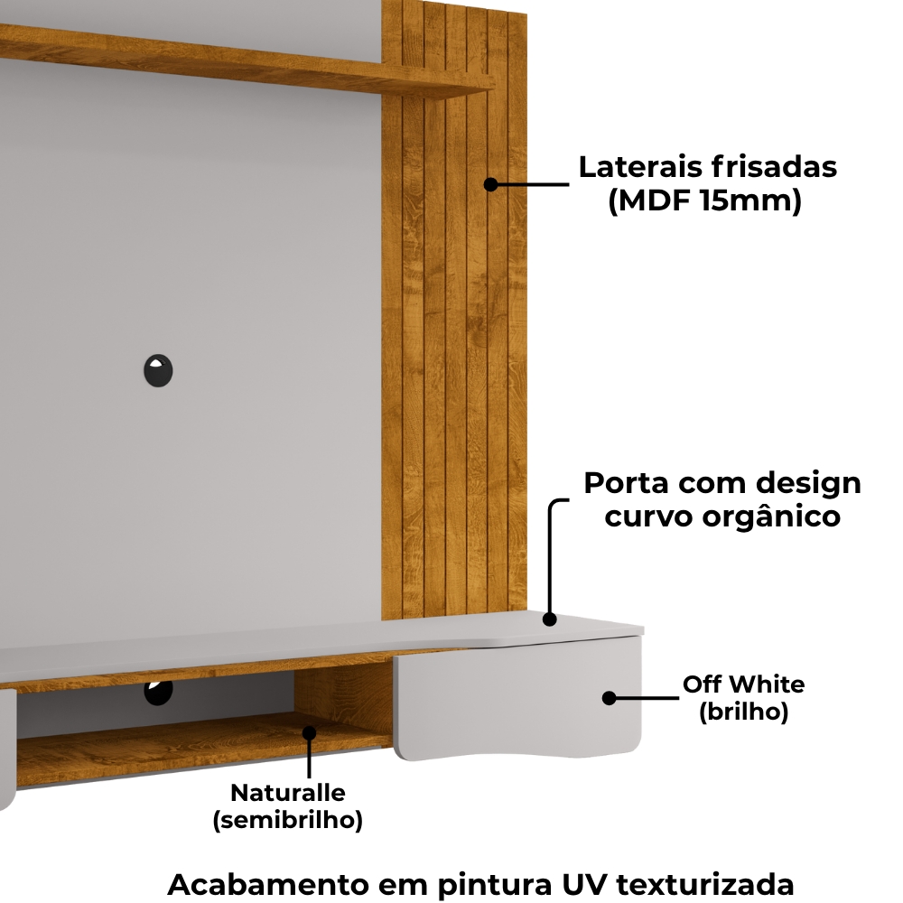 Painel Suspenso Tv 65 Pol 177 cm Buzios Naturalle Off White BECHARA