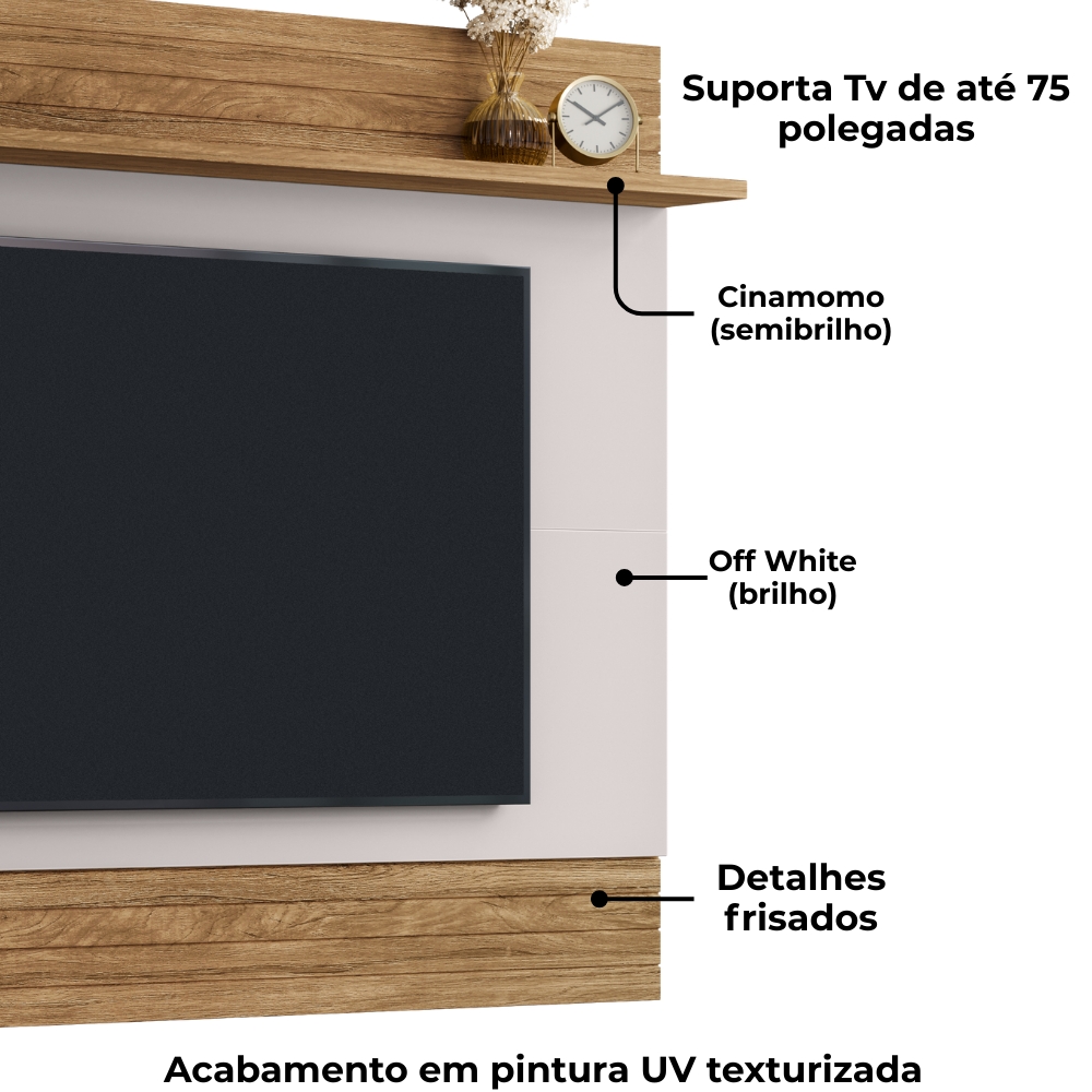 Painel Suspenso Tv 75 Pol 180 cm Icarai Cinamomo Off White BECHARA
