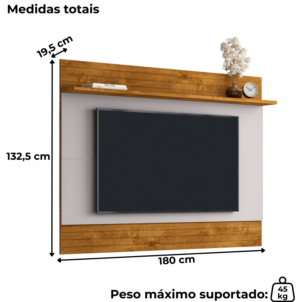 Painel Suspenso Tv 75 Pol 180 cm Icarai Naturalle Off White BECHARA