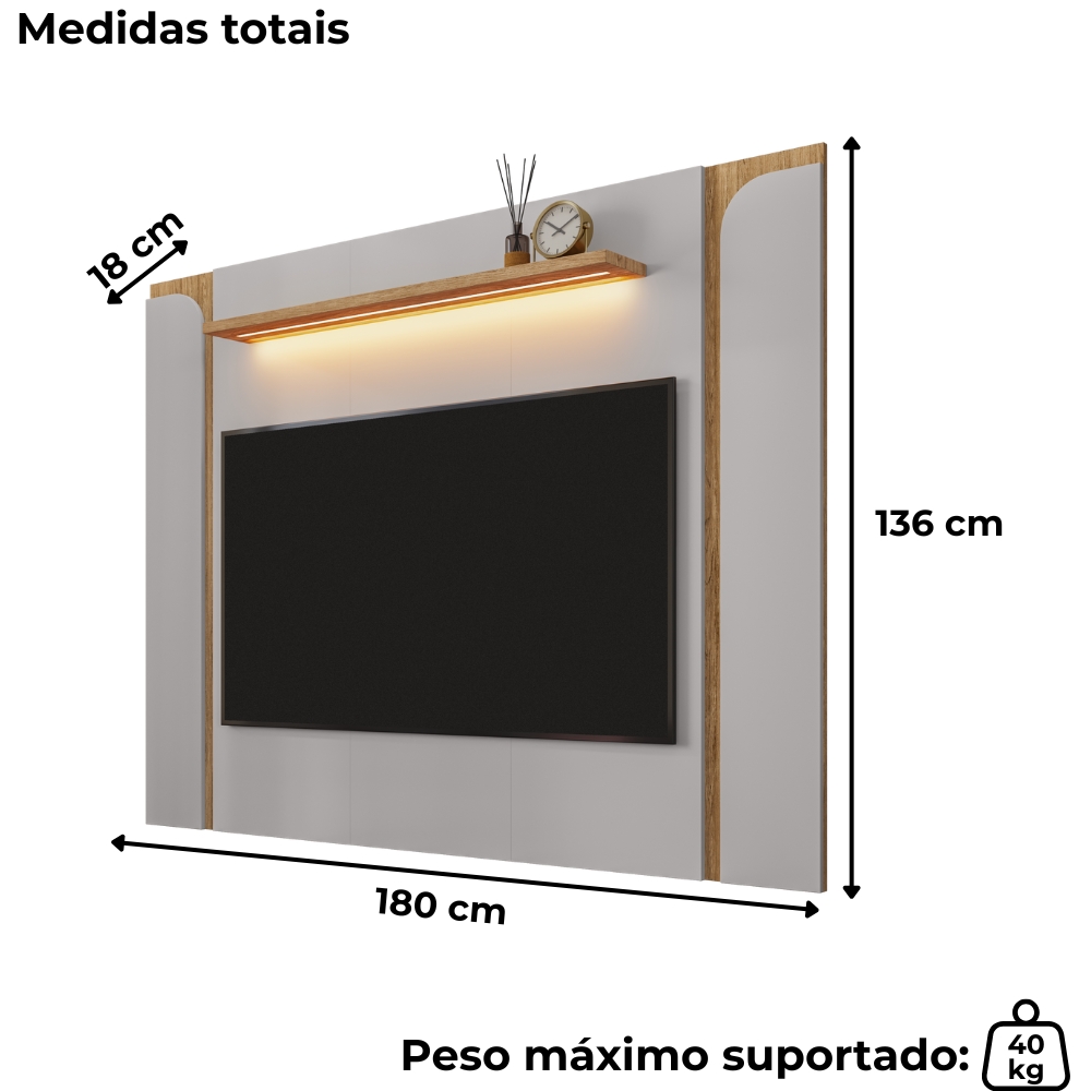 Painel Suspenso Tv 75 Pol 180 cm Maresias Off White Cinamomo BECHARA