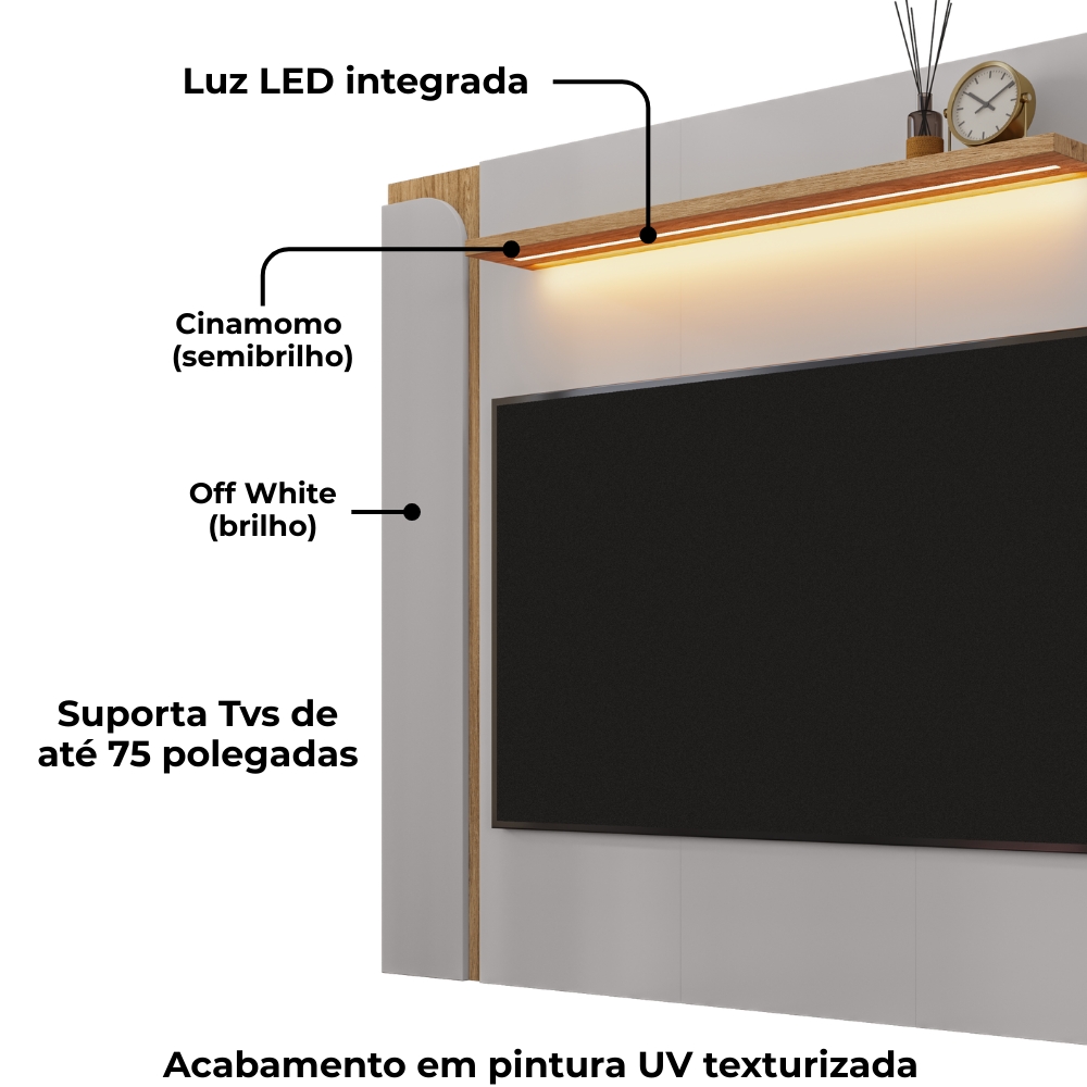 Painel Suspenso Tv 75 Pol 180 cm Maresias Off White Cinamomo BECHARA