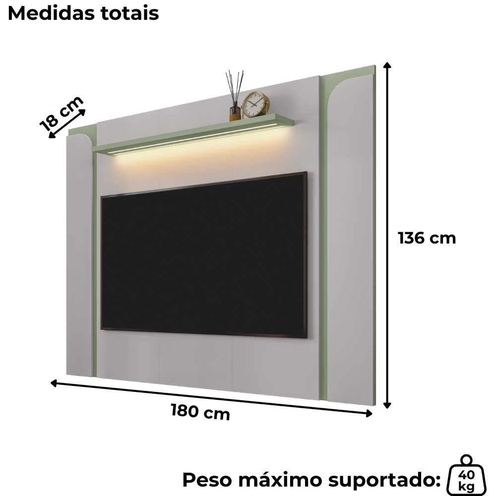 Painel Suspenso Tv 75 Pol 180 cm Maresias Off White Pistache BECHARA