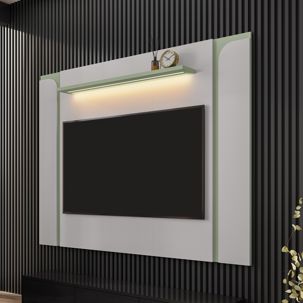 Painel Suspenso Tv 75 Pol 180 cm Maresias Off White Pistache BECHARA