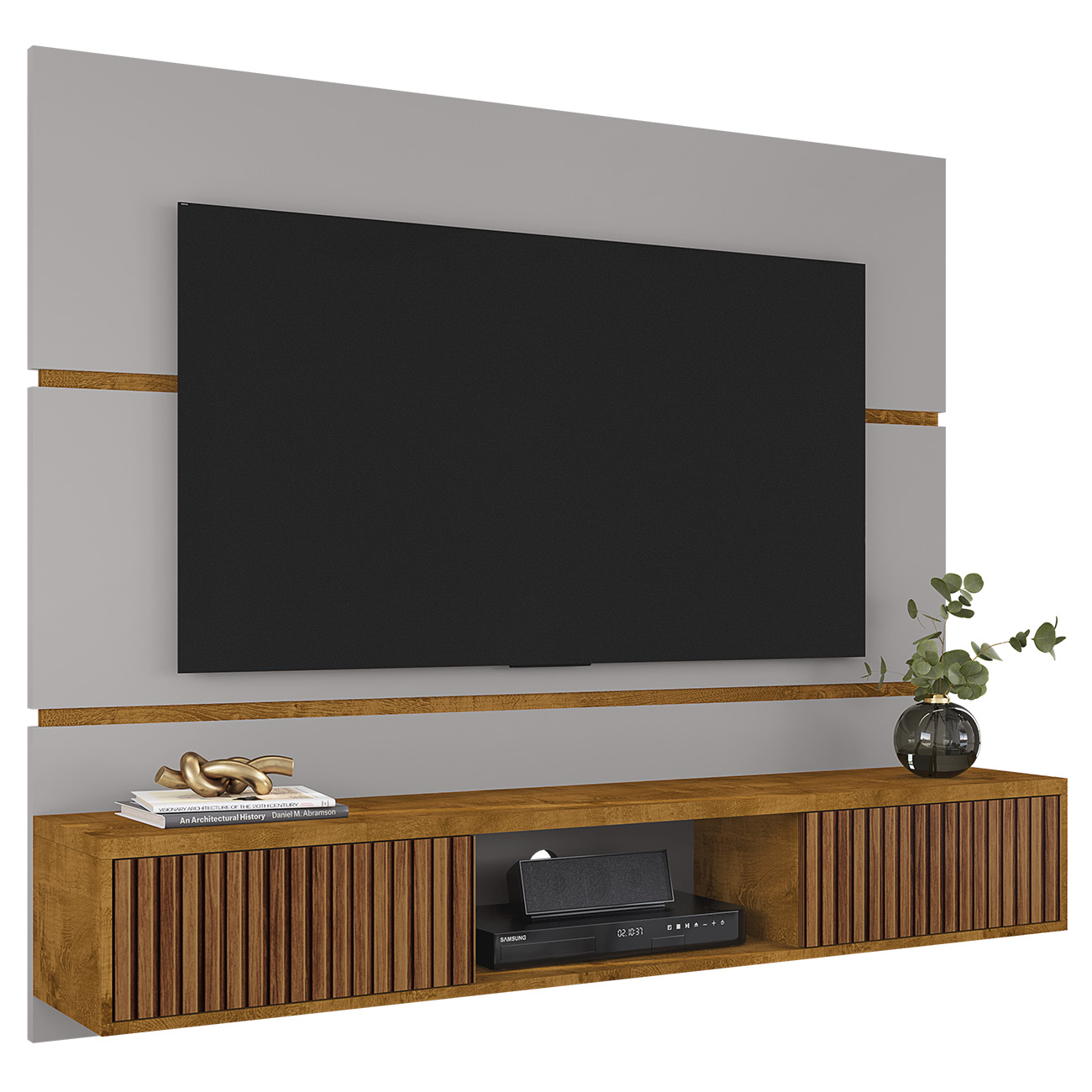Painel TV 65 Pol Bancada Suspensa 160cm Âmbar Off/Naturalle - Bechara