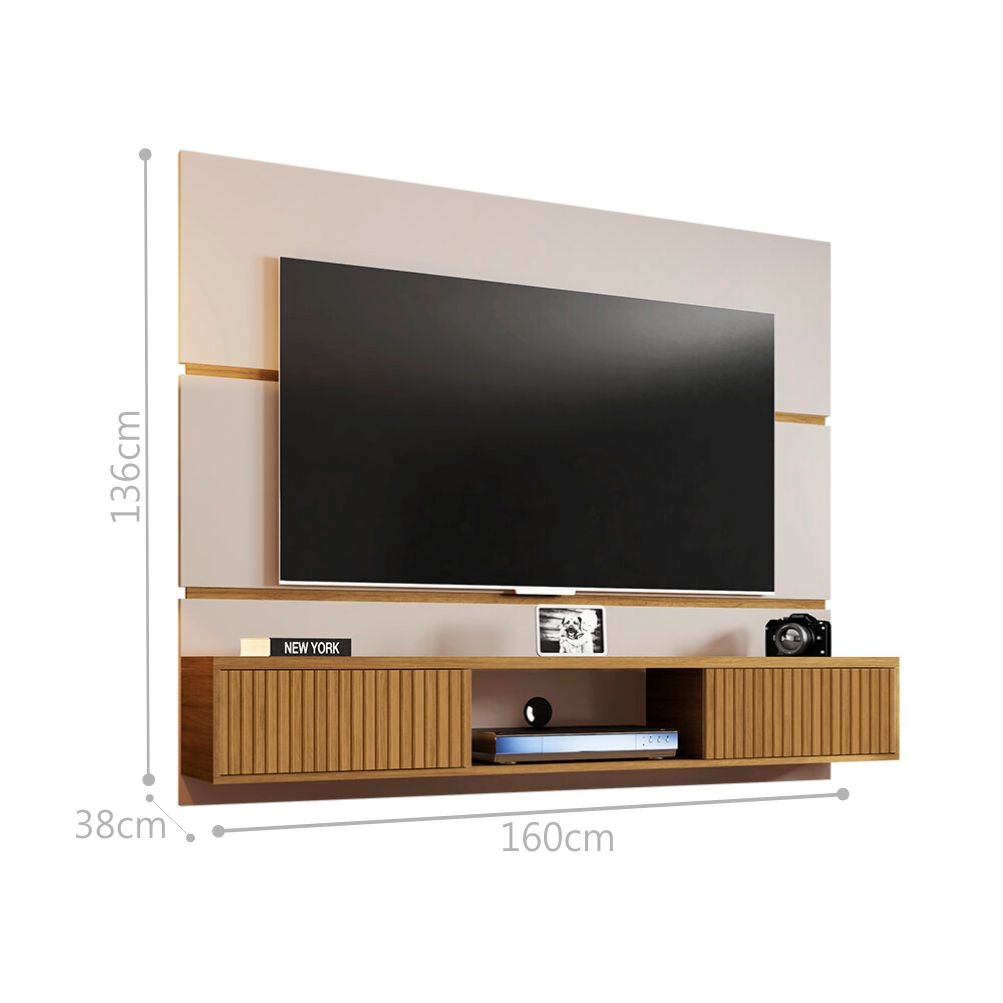 Painel para TV Formoso Off White Cinomomo Efeito Ripado