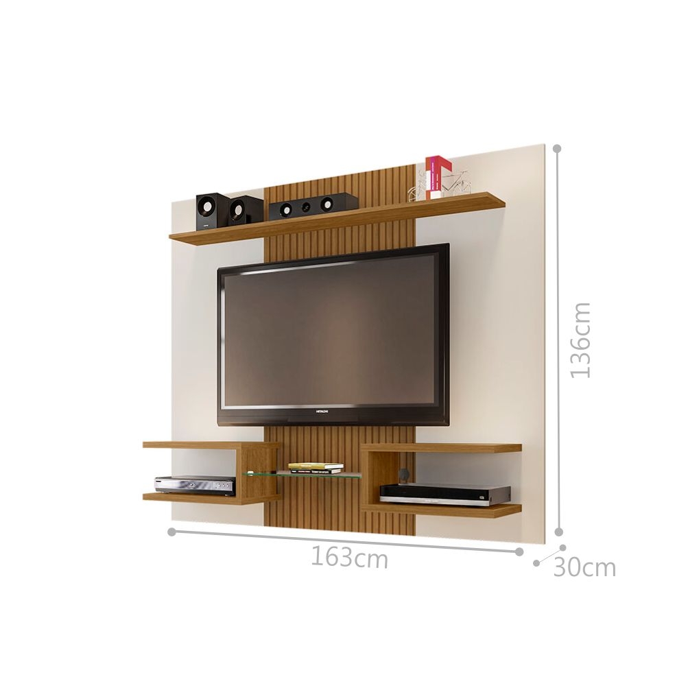 Painel para TV Lourosa Off White Cinomomo Pintura 3D Ripada