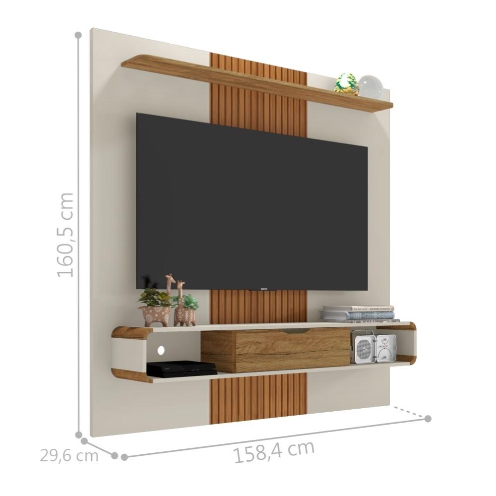 Painel para TV com Porta Damadine Off White Cinamomo Pintura 3D Ripada