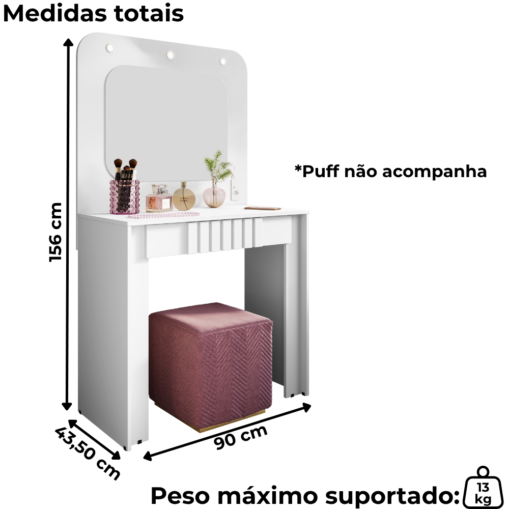 Penteadeira Espelho Camarim Rouge 90 cm Branco BECHARA 