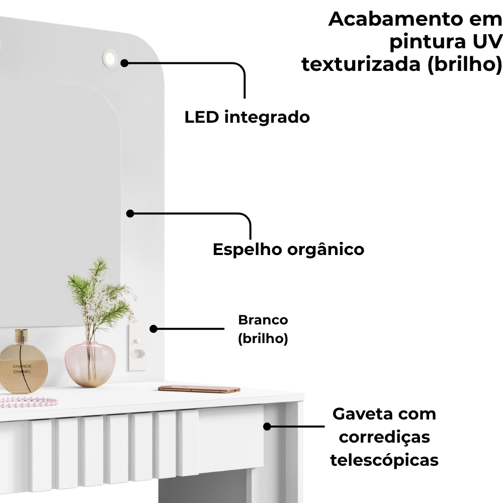 Penteadeira Espelho Camarim Rouge 90 cm Branco BECHARA 