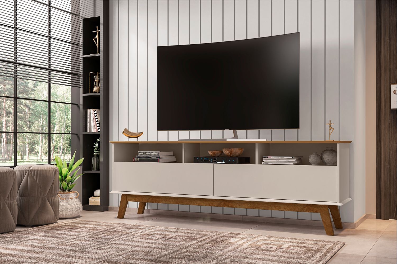 Rack 2 Portas com Nicho Samantta Off White Cinamomo