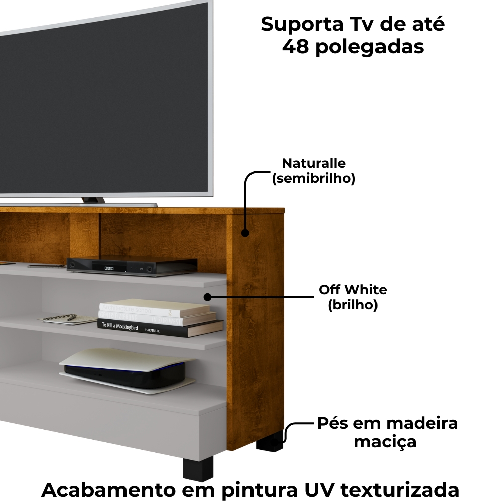 Rack Bancada Tv 48 Pol Pipa 108 cm Off White Naturalle BECHARA