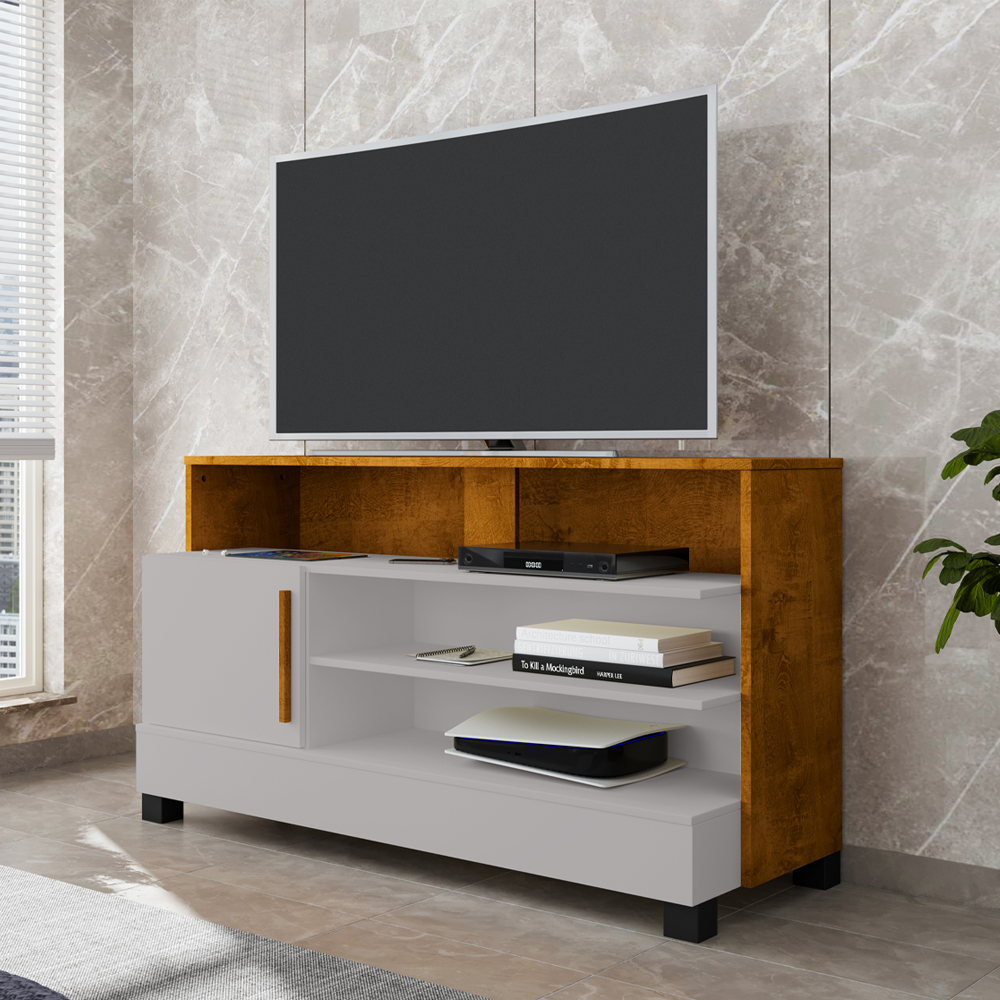 Rack Bancada Tv 48 Pol Pipa 108 cm Off White Naturalle BECHARA