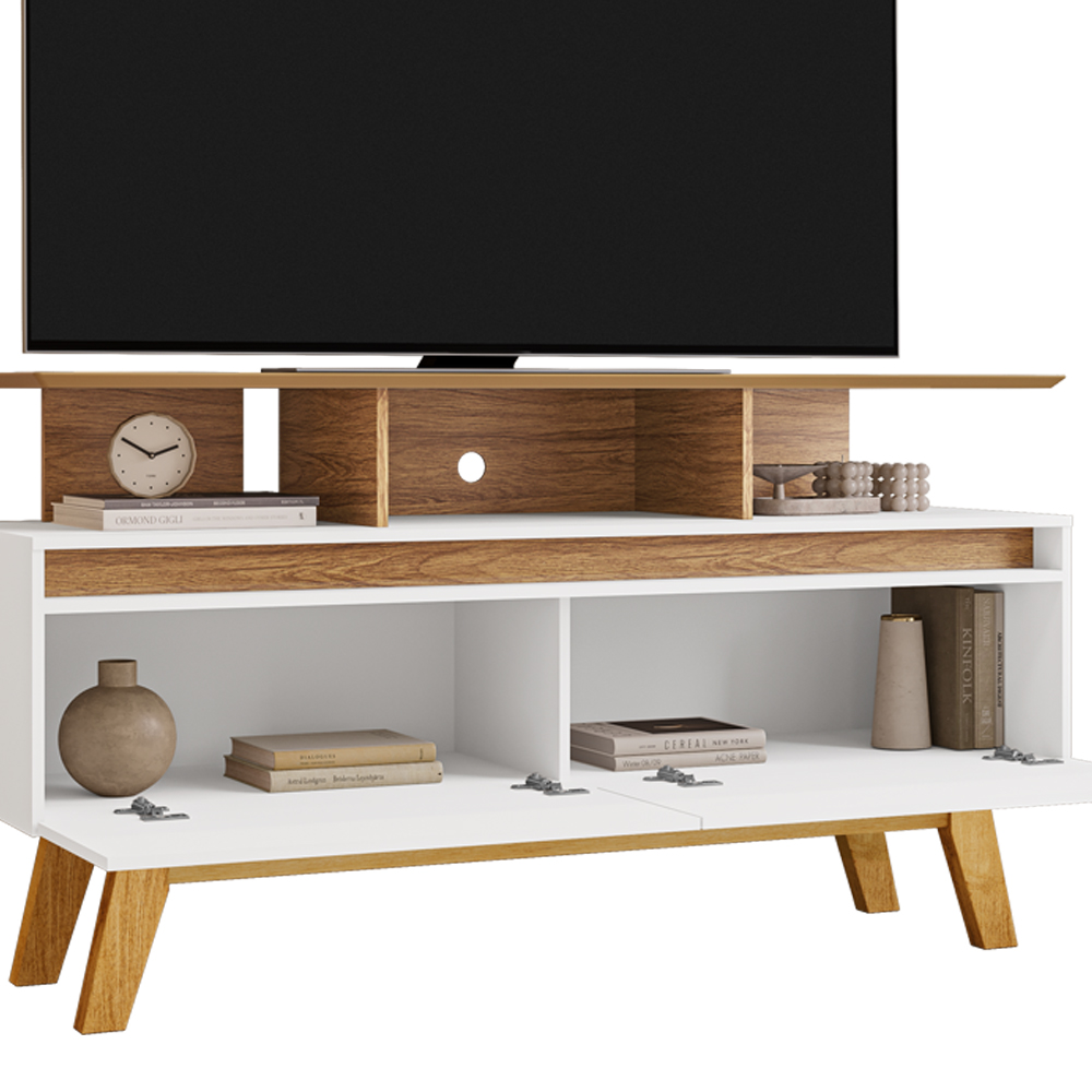 Rack Bancada Tv 50 Pol 120 cm Rubi Cinamomo Branco BECHARA