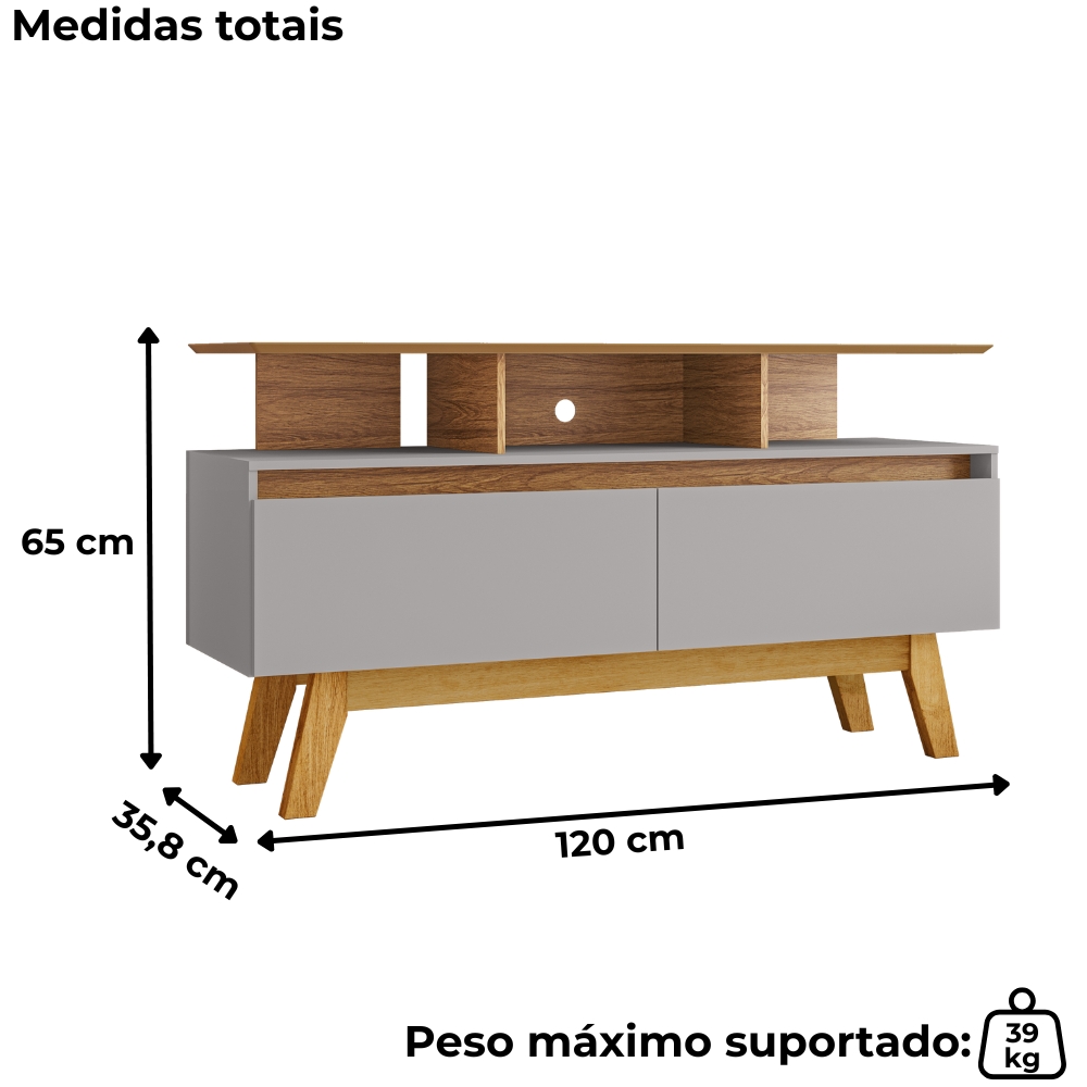 Rack Bancada Tv 50 Pol 120 cm Rubi Cinamomo Off White BECHARA