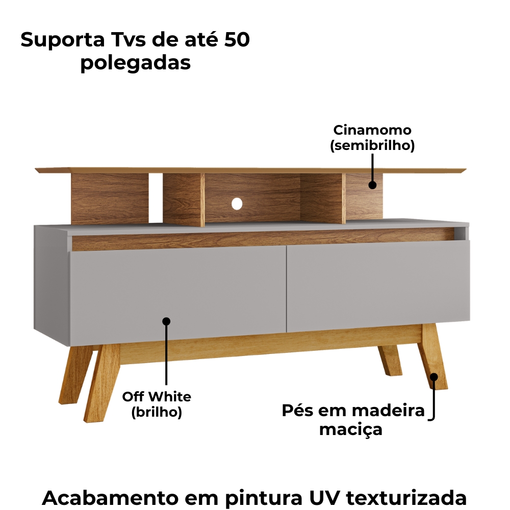 Rack Bancada Tv 50 Pol 120 cm Rubi Cinamomo Off White BECHARA