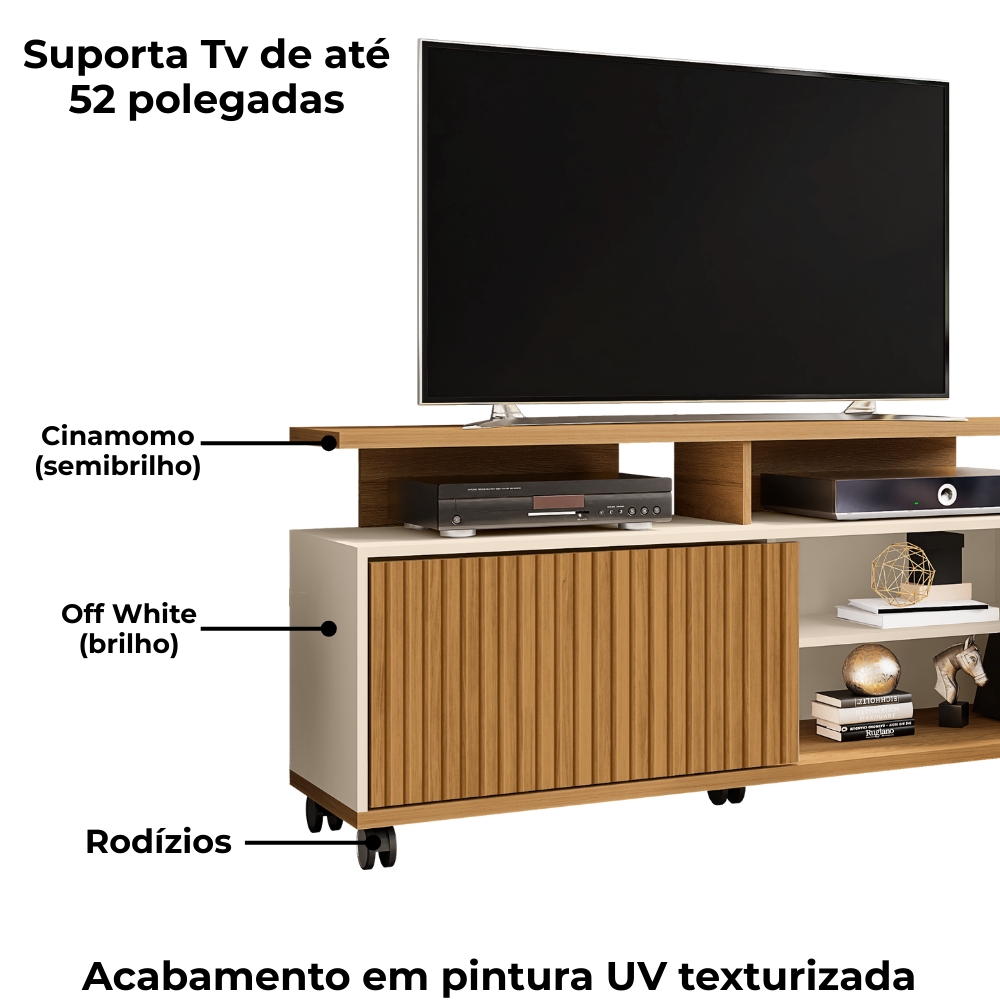 Rack Bancada Tv 52 Pol 136 cm Topazio Off White Cinamomo BECHARA