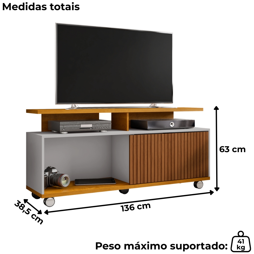 Rack Bancada Tv 52 Pol 136 cm Topazio Off White Naturalle BECHARA