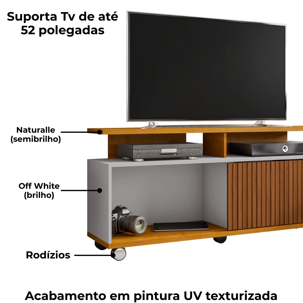 Rack Bancada Tv 52 Pol 136 cm Topazio Off White Naturalle BECHARA