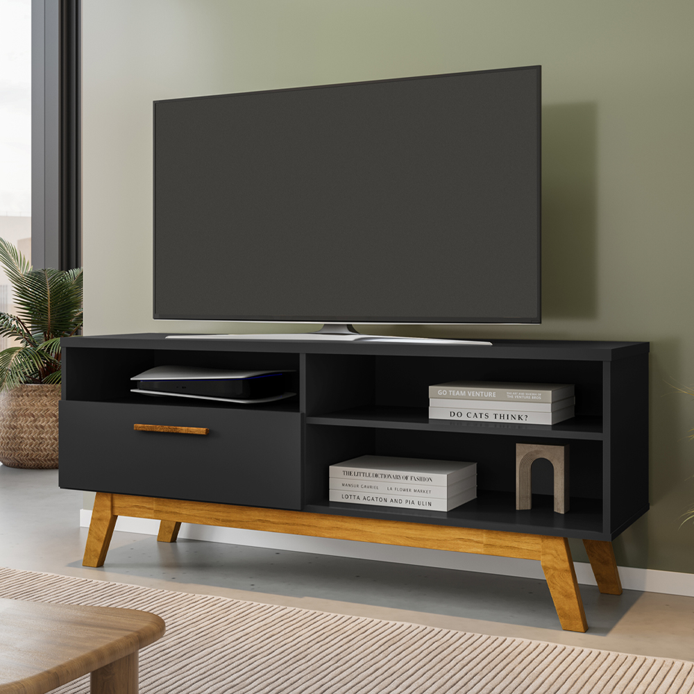 Rack Bancada Tv 55 Pol 136 cm Paladio Preto Fosco BECHARA