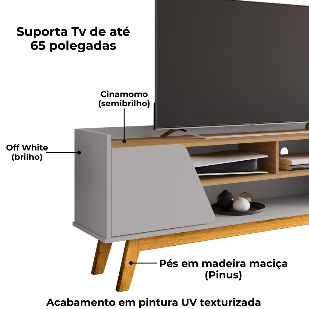 Rack Bancada Tv 65 Pol 160 cm Turim Off White Cinamomo BECHARA