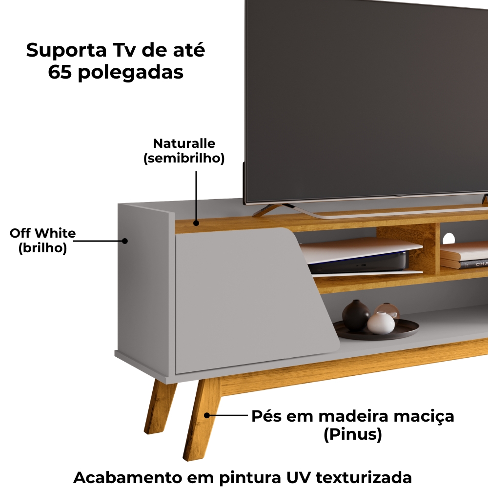 Rack Bancada Tv 65 Pol 160 cm Turim Off White Naturalle BECHARA