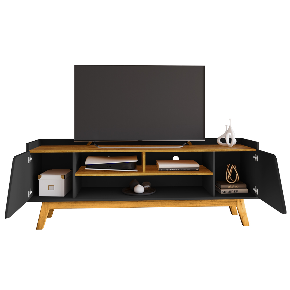 Rack Bancada Tv 65 Pol 160 cm Turim Preto Fosco Naturalle BECHARA