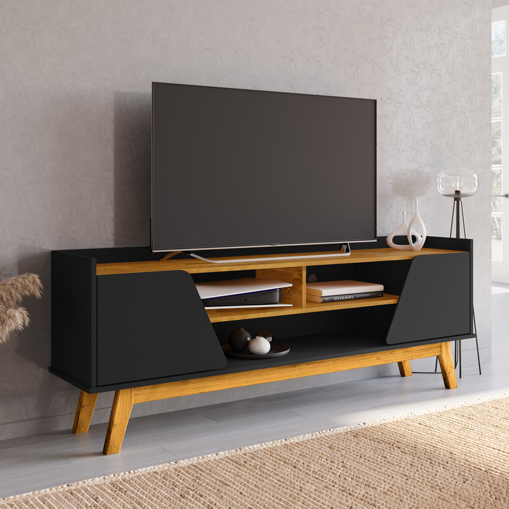Rack Bancada Tv 65 Pol 160 cm Turim Preto Fosco Naturalle BECHARA
