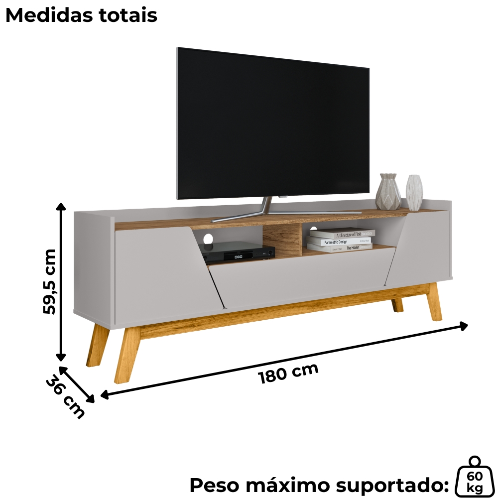 Rack Bancada Tv 70 Pol 180 cm Florenca Off White Cinamomo BECHARA