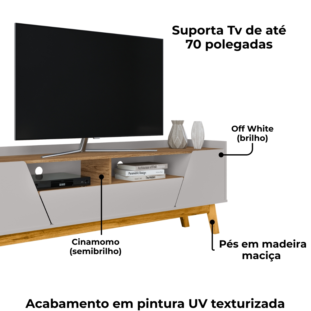 Rack Bancada Tv 70 Pol 180 cm Florenca Off White Cinamomo BECHARA