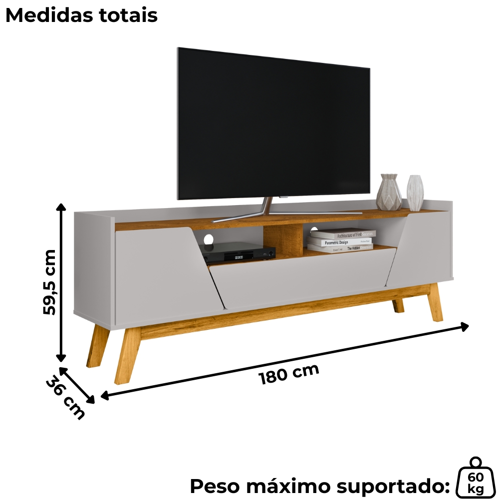 Rack Bancada Tv 70 Pol 180 cm Florenca Off White Naturalle BECHARA