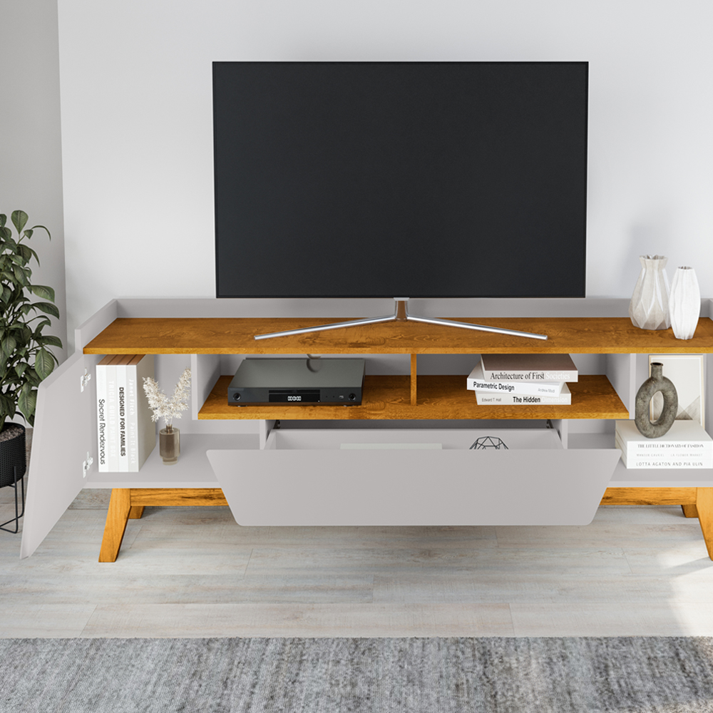 Rack Bancada Tv 70 Pol 180 cm Florenca Off White Naturalle BECHARA