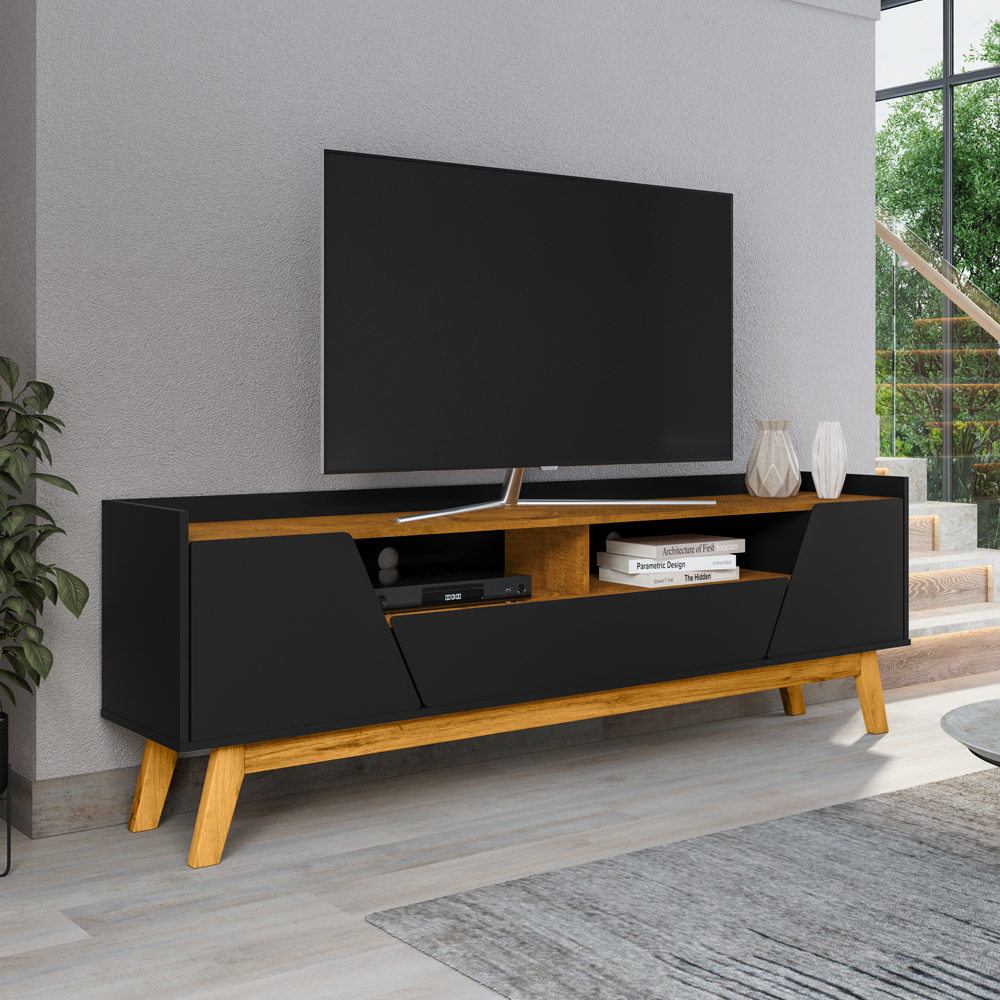 Rack Bancada Tv 70 Pol 180 cm Florenca Preto Fosco Naturalle BECHARA