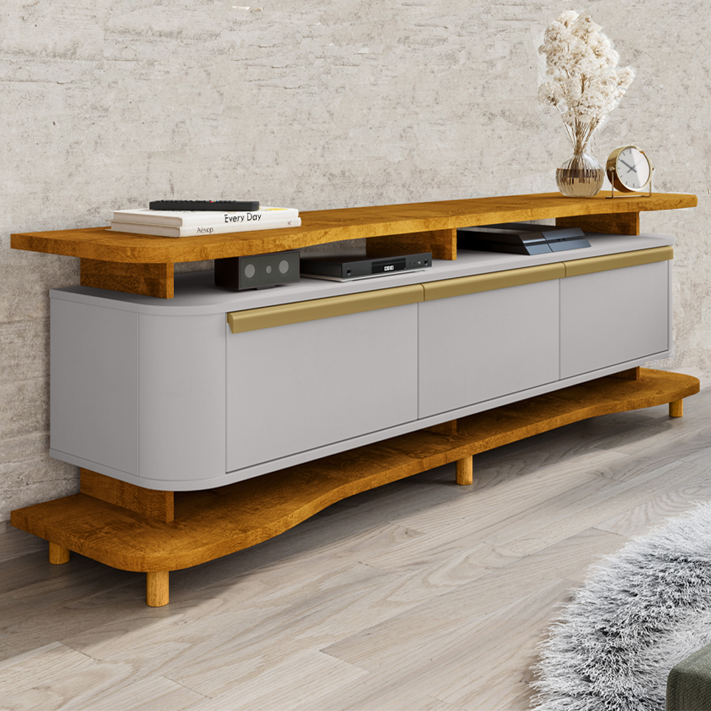 Rack Bancada Tv 75 Pol 180 cm Guarapari Naturalle Off White BECHARA