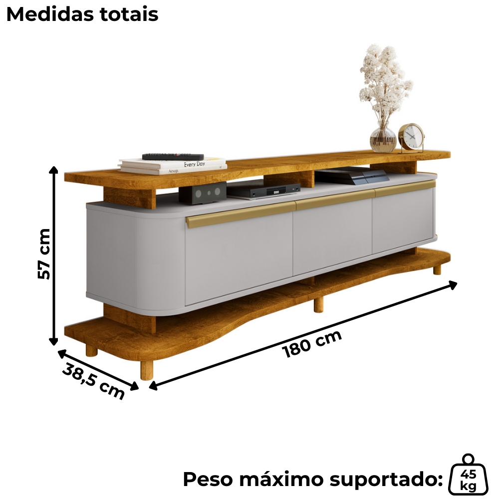 Rack Bancada Tv 75 Pol 180 cm Guarapari Naturalle Off White BECHARA