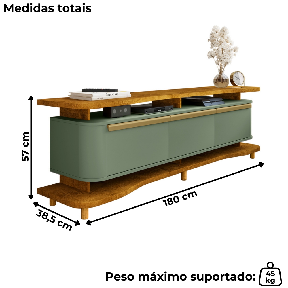 Rack Bancada Tv 75 Pol 180 cm Guarapari Naturalle Pistache BECHARA