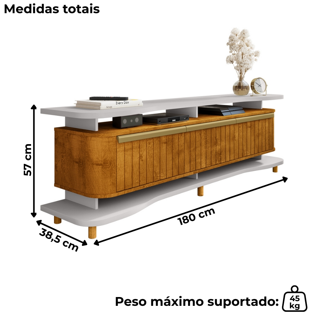 Rack Bancada Tv 75 Pol 180 cm Guarapari Off White Naturalle BECHARA