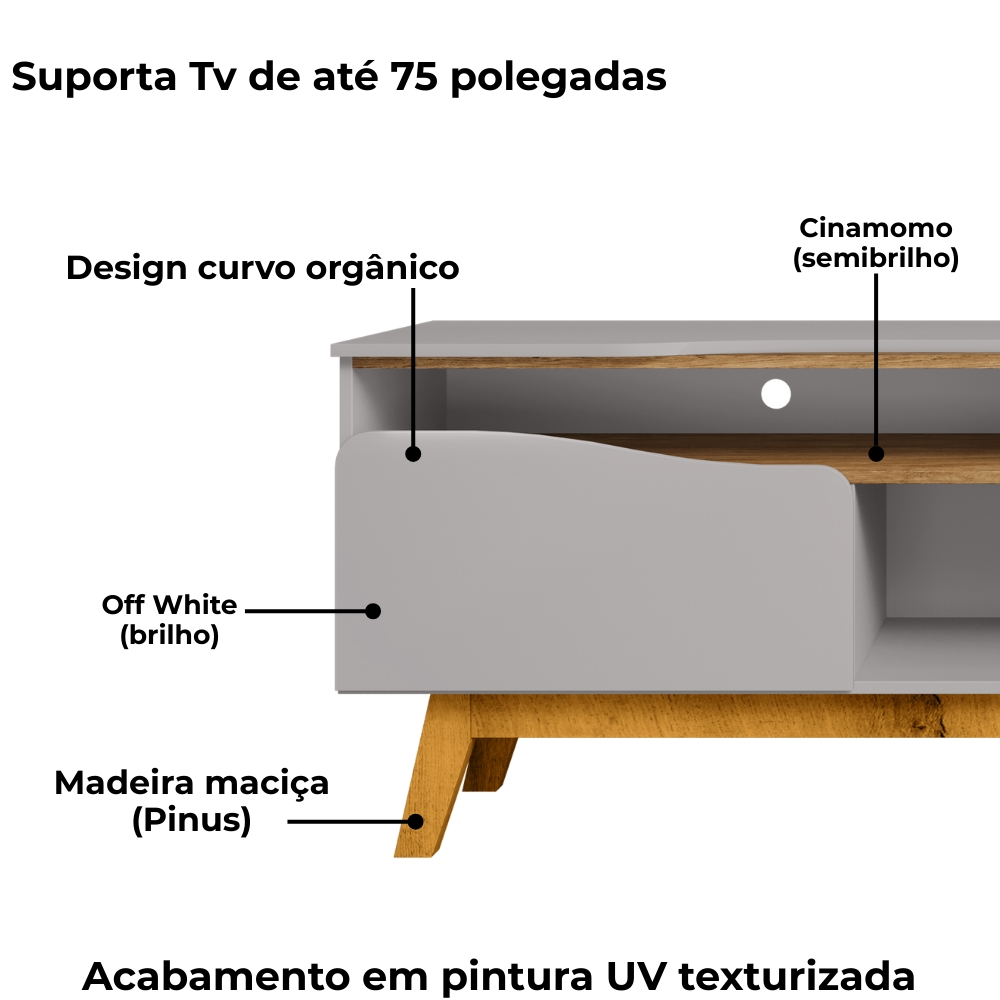 Rack Bancada Tv 75 Pol 180 cm Ilhabela Off White Cinamomo BECHARA