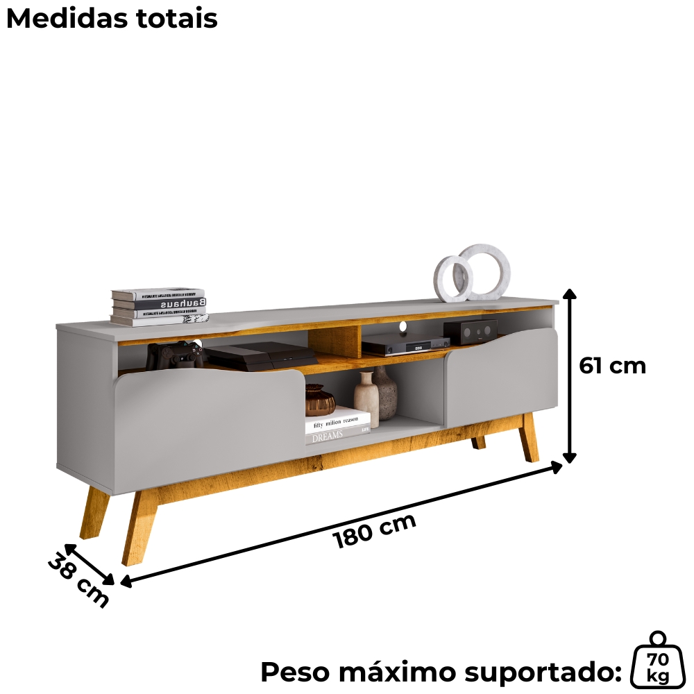 Rack Bancada Tv 75 Pol 180 cm Ilhabela Off White Naturalle BECHARA