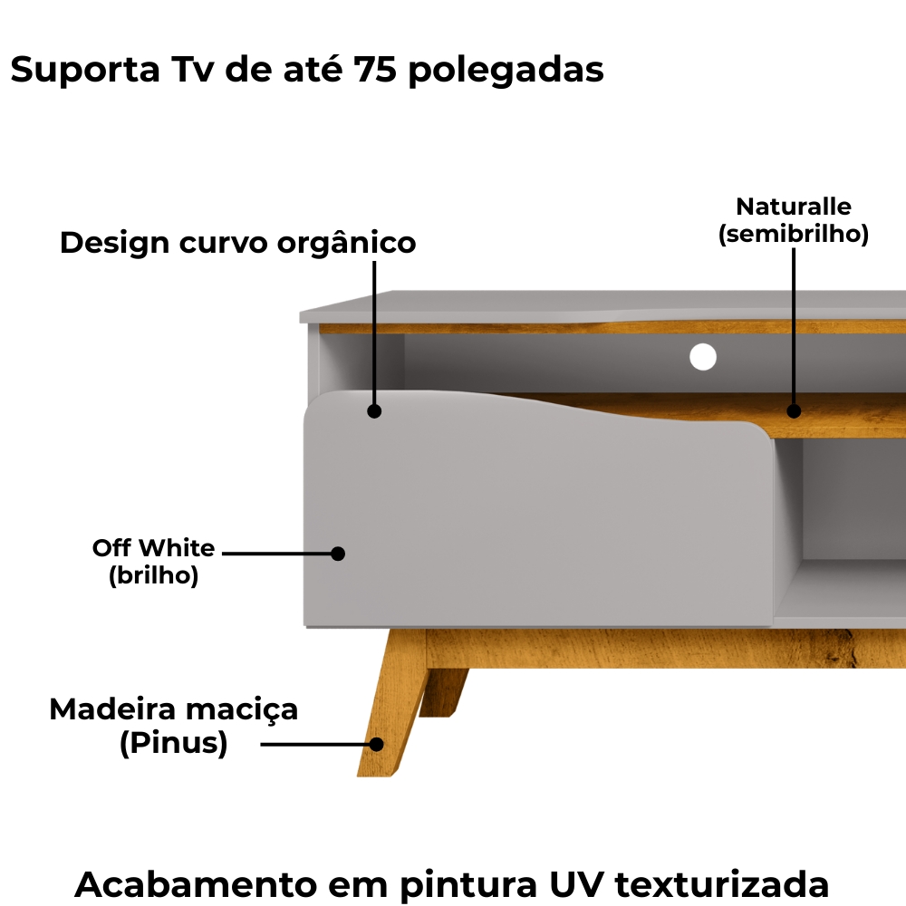 Rack Bancada Tv 75 Pol 180 cm Ilhabela Off White Naturalle BECHARA