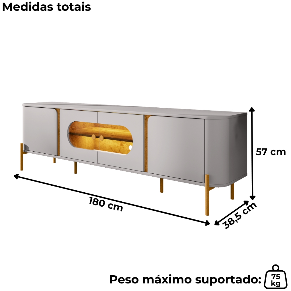 Rack Bancada Tv 75 Pol Organico 180 cm Juquehy Off White Cinamomo BECHARA