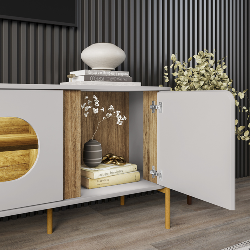 Rack Bancada Tv 75 Pol Organico 180 cm Juquehy Off White Cinamomo BECHARA