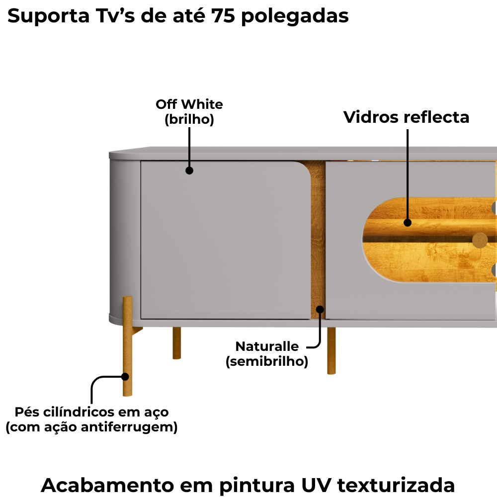 Rack Bancada Tv 75 Pol Organico 180 cm Juquehy Off White Naturalle BECHARA