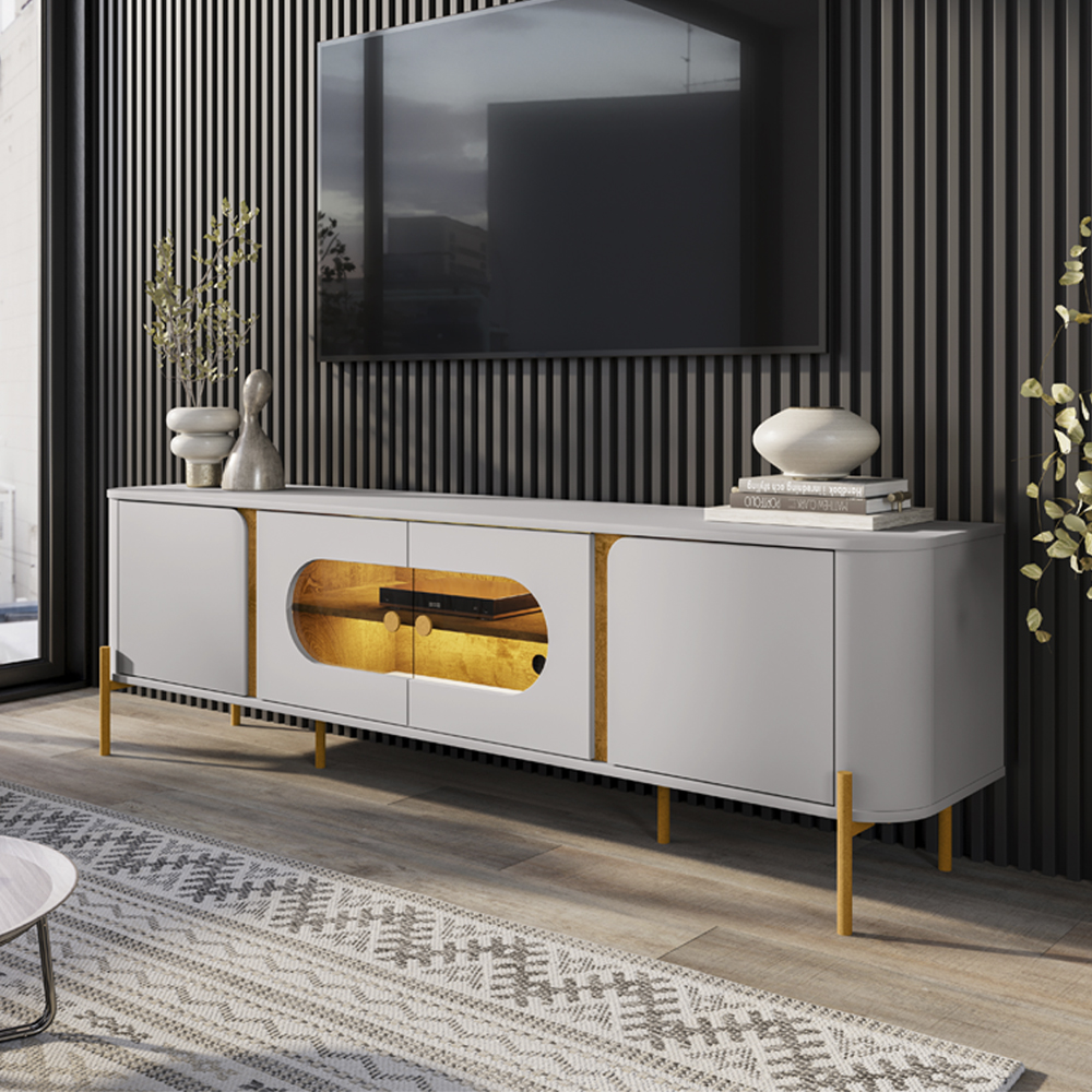 Rack Bancada Tv 75 Pol Organico 180 cm Juquehy Off White Naturalle BECHARA