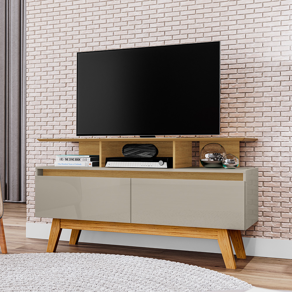 Rack Sala Rubi 1.2 para TV até 50 2 Portas Pé Madeira Macica Cinamomo/Off White